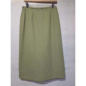 Karen Scott Women's Size 10 Olive Green Lined Midi Skirt Polyester Back‎ Vent...